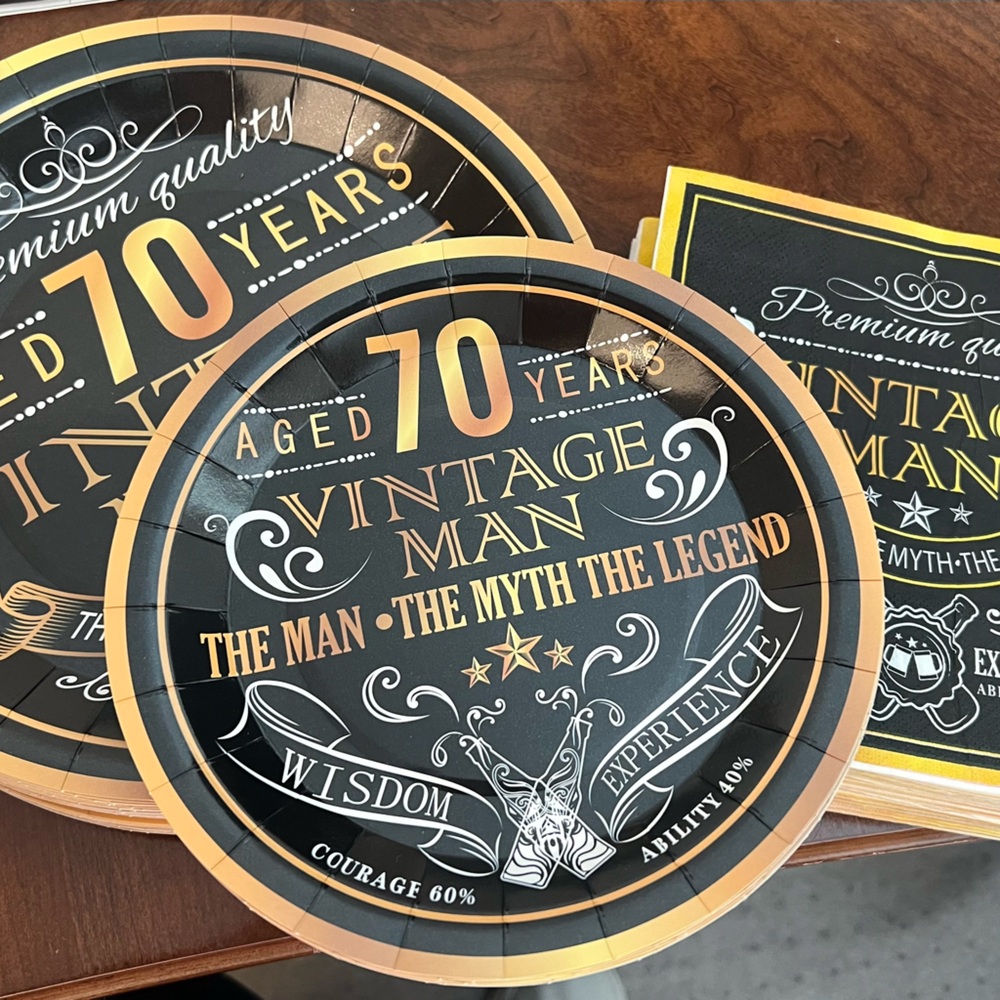 Vintage Man 70th Birthday Plates